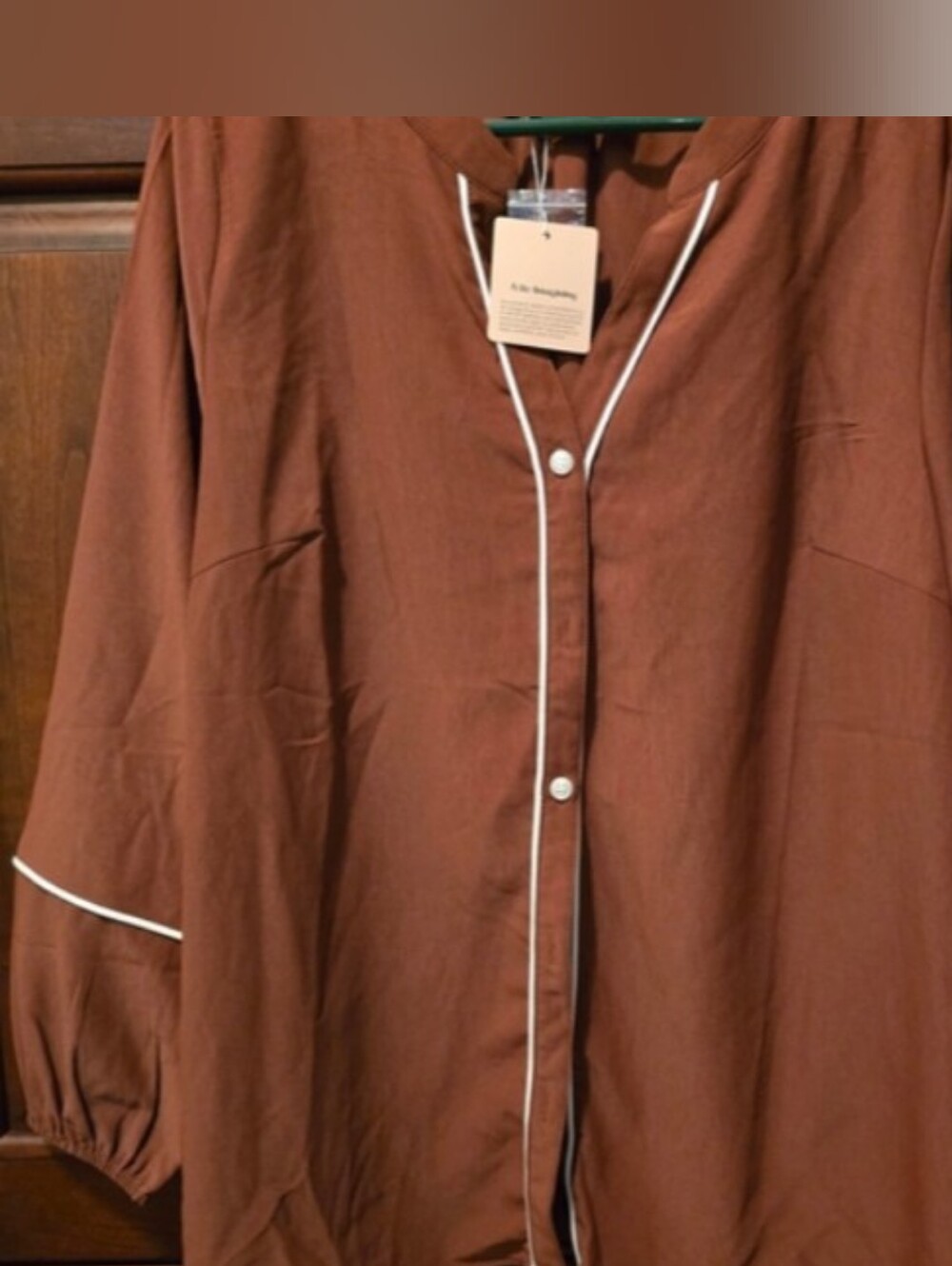 Women's Brownish Orange Button-Up Shirt with White Trim